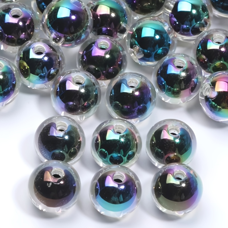 TEMU 128pcs Perles AB 8Mm | Perles Acryliques Blanches et Noires pour Bracelets, , Perles Décoratives et d'Espacement - Marque Qywctz