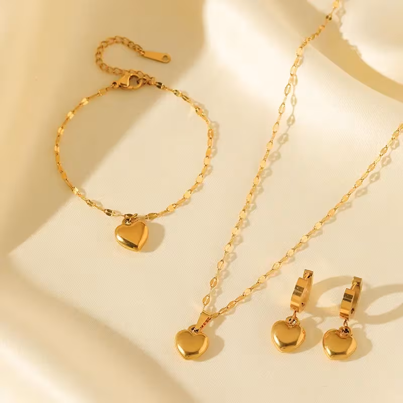 4pcs set of 316l stainless steel 18k golden plated golden plated heart jewelry french necklace bracelet and earrings set long hypoallergenic daily wear versatile for dates and gift details 2