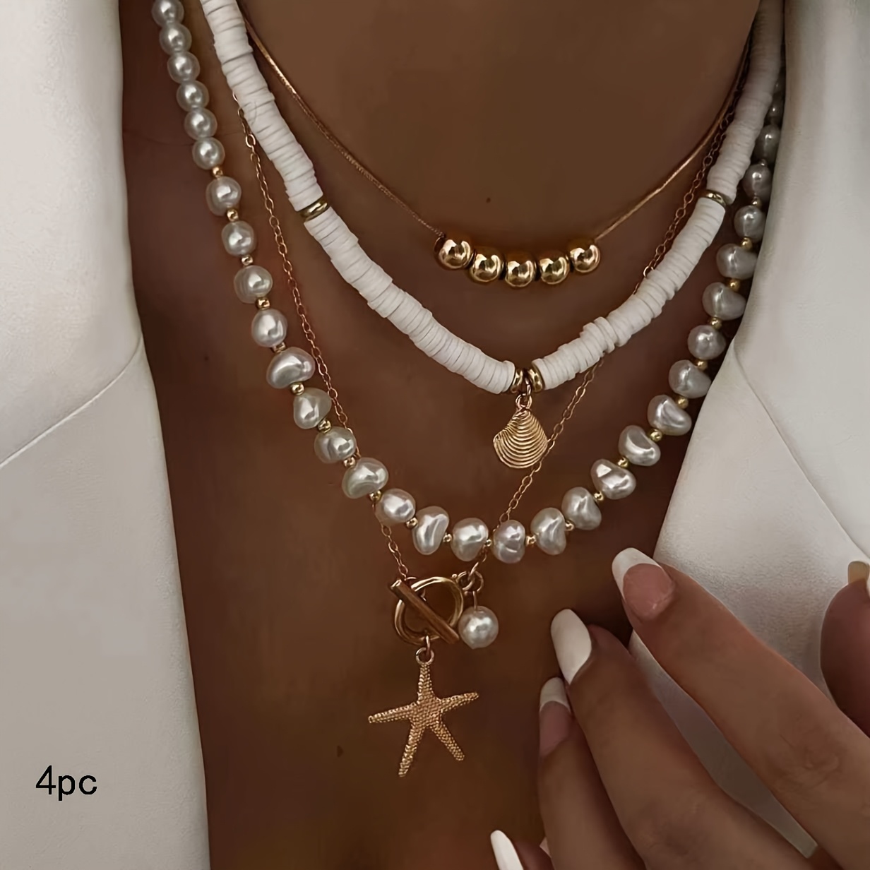 TEMU collier élégant avec pendentif étoile, multi-couches, empilable, chaîne clavicule avec perles irrégulières en poterie, ensemble idéal pour les