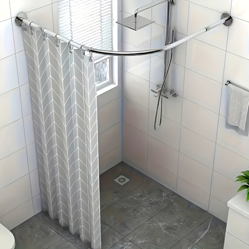 

Easy To Install And Adjustable Stainless Steel Shower Curtain Rod - No Drilling Required L-shaped Frame Design, Suitable For Bathrooms, Bathtubs, And Clothing Stores