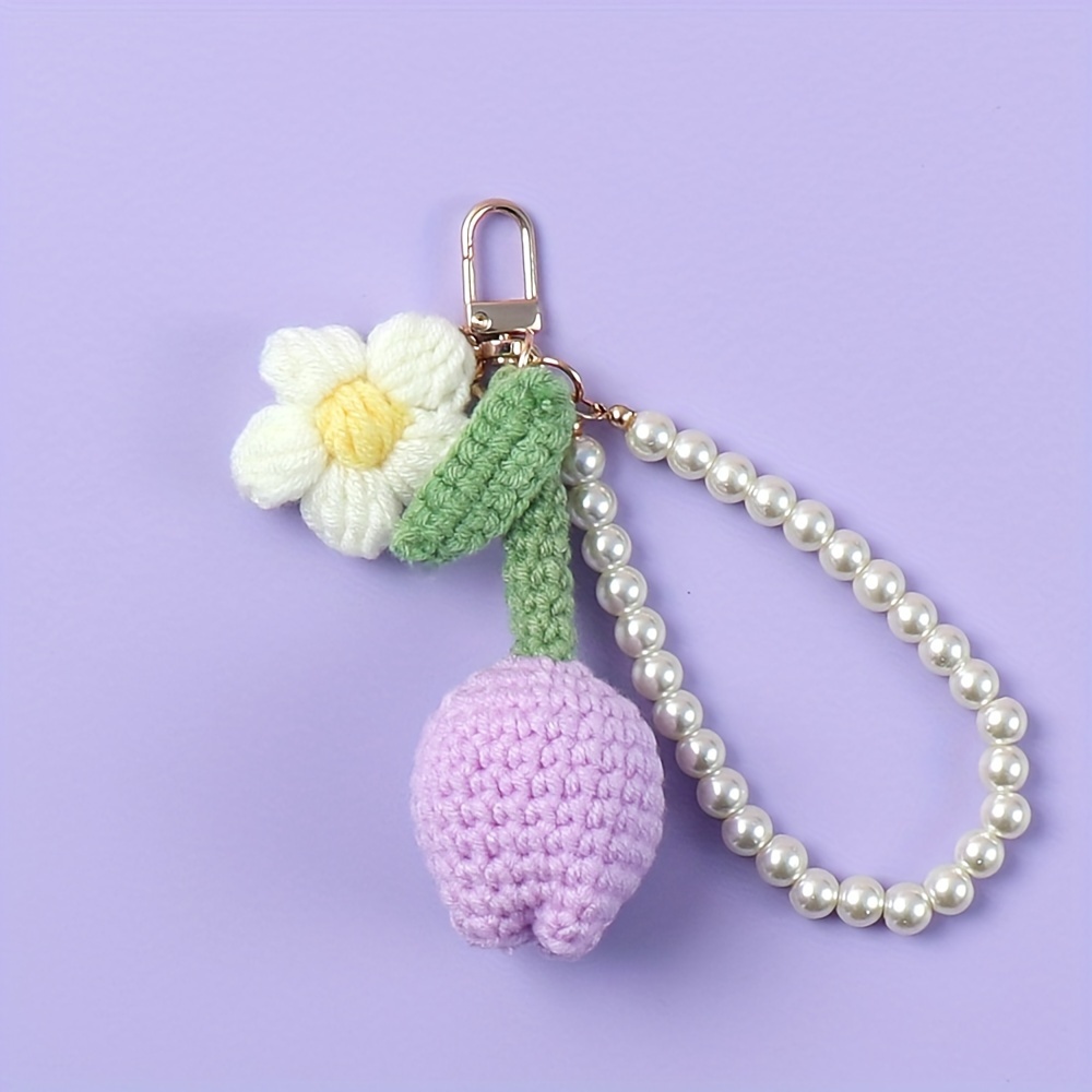 handcrafted crochet keychain beaded wristlet - Temu