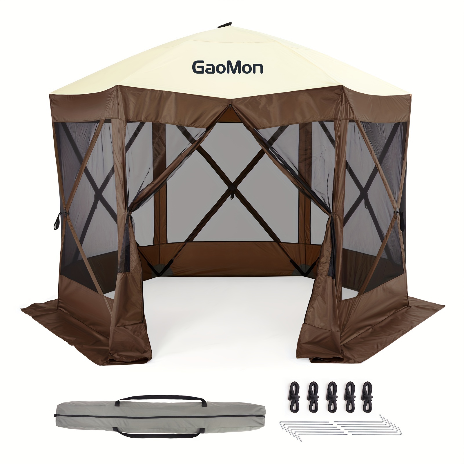 

Camping Gazebo, Portable Pop Up Canopy Screen Tent 6 Sided With Mesh Windows And Carry Bag For Camping, Outdoor, Picnic, Backyard Party Outside Activities