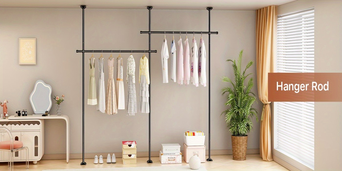 No Drill Room Divider Curtain Rod - Heavy Duty Adjustable Freestanding Partition with Tension Mount (No Drilling Required) - Frame Suitable for Apartments, Offices, Dorms - Easy Install/Remove, Height 4-10ft, Width 28-114in (Black/White)