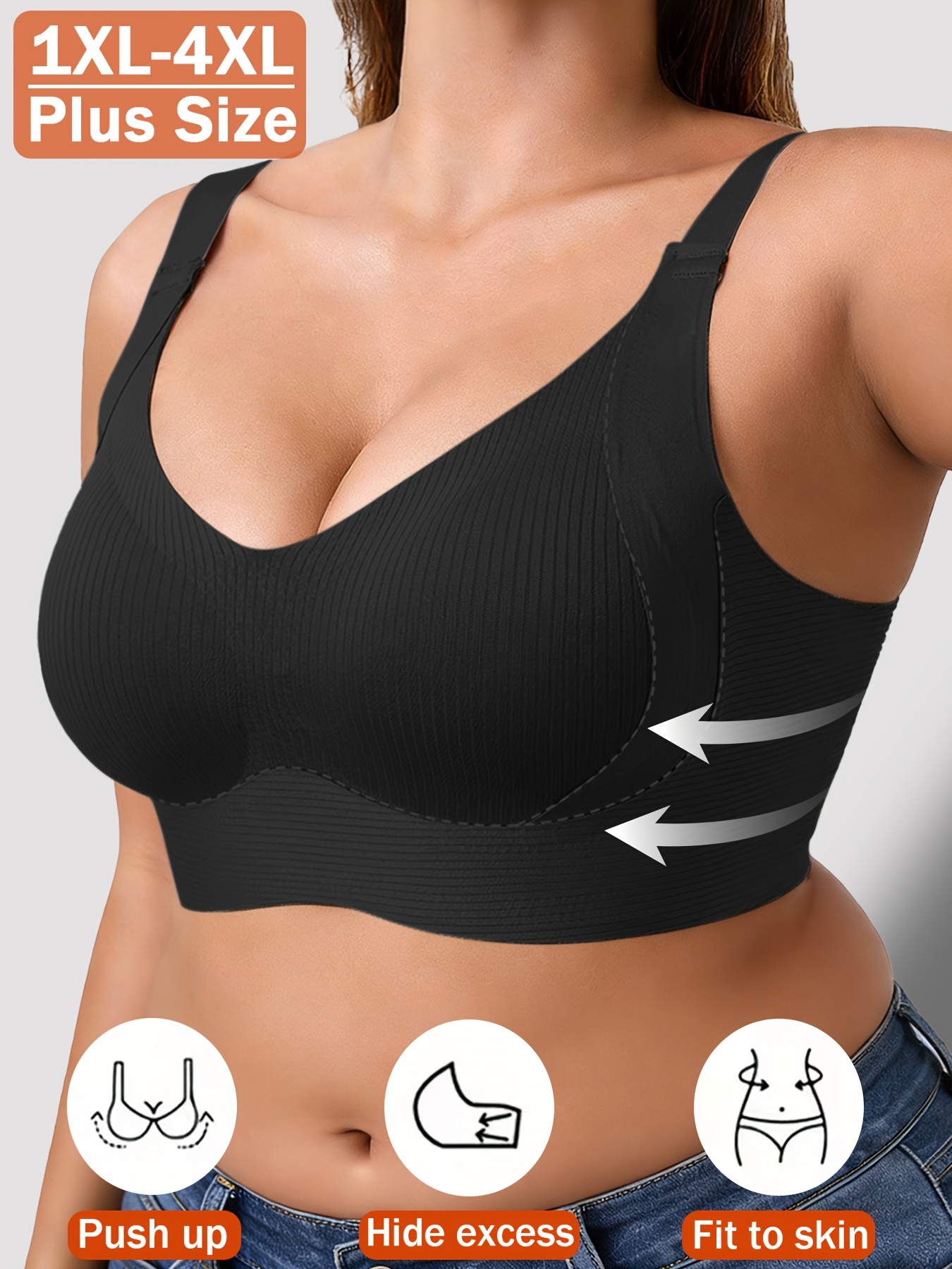 womens plus size lift support bra anti sagging adjustable breathable seamless wire   removable padded high support straps multiple colors   moisture wicking stretch fabric suitable for wearing in daily casual sports settings like