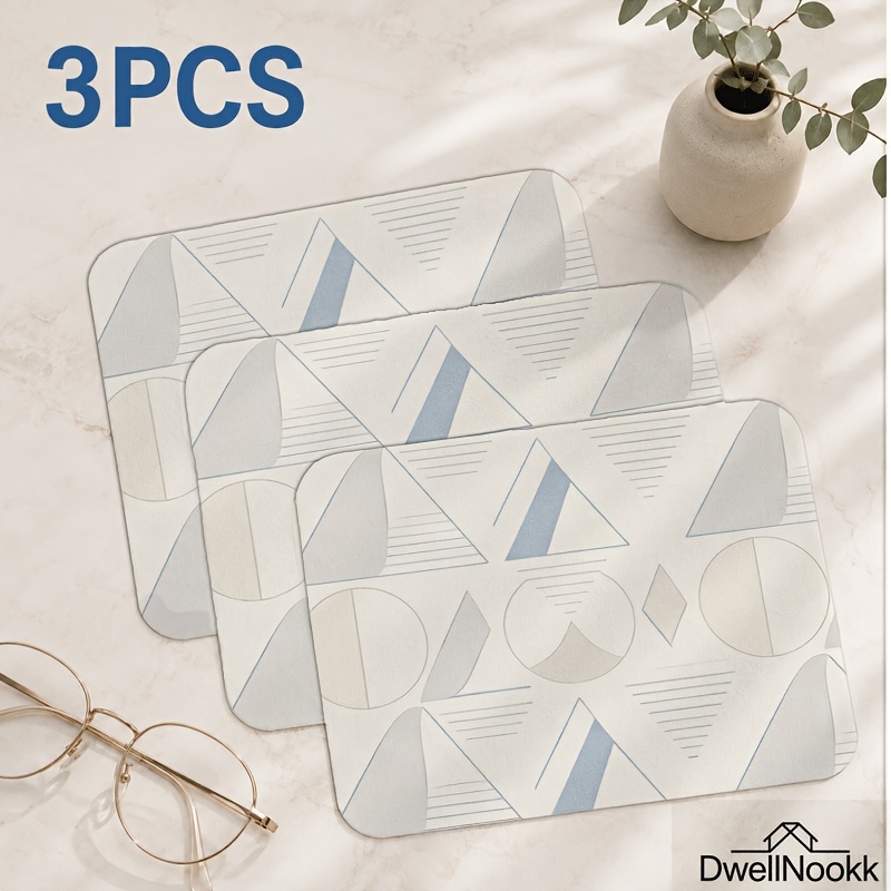 TEMU 3pcs Microfiber Printed Geometric Line Pattern Glasses Cleaning Cloth, Phone Screen And Lens Cleaning Cloth, Gray-blue Abstract Geometric
