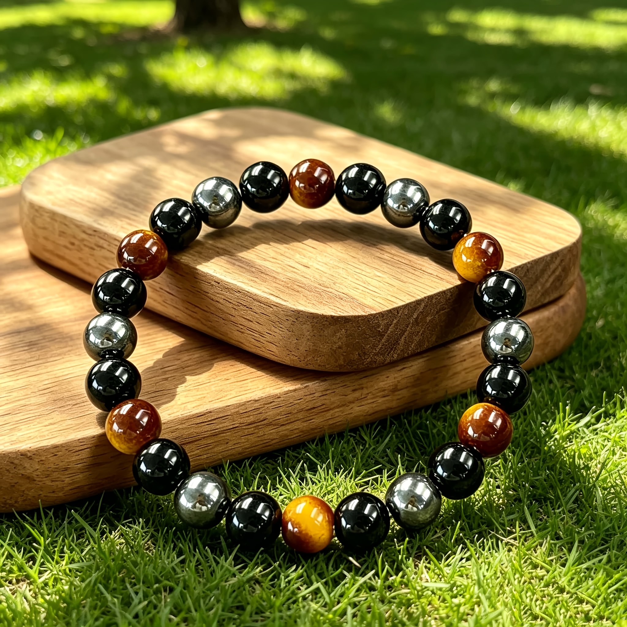 TEMU A Fortune-attracting And Bracelet, Universal Style Wealth Bracelet Made Of Eye Stone/black Agate/hematite, Aura And Success Bracelet, 8mm In
