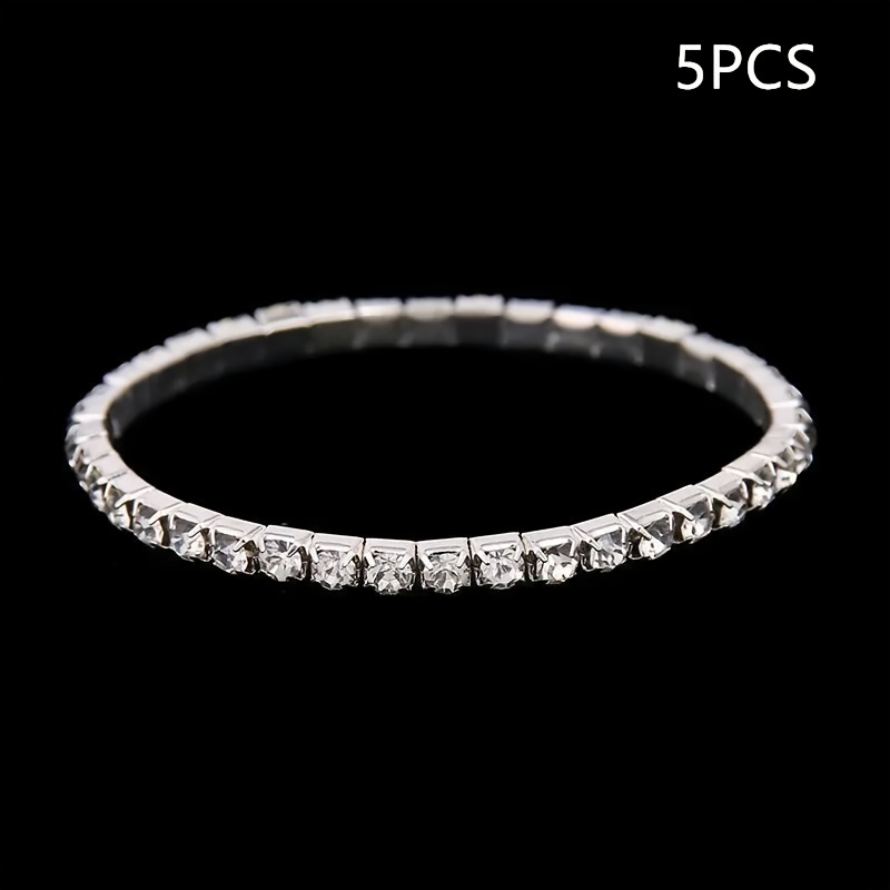 E-shop 5-teiliges Set funkelnder silberner Strass-Armbänder für Damen, Braut Hochzeit Party Schmuck