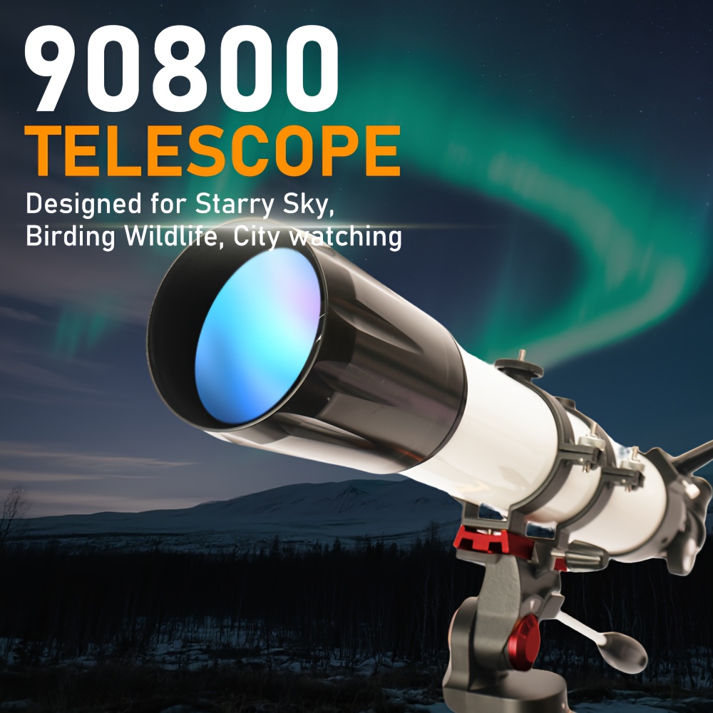 TEMU Telescope, 90mm Aperture 800mm Telescopes For Adults Astronomy, Portable Professional Refractor Telescope For Beginners, With Stainless Tripod &