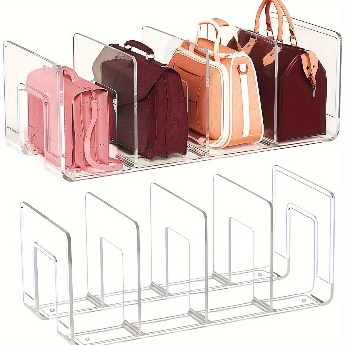 

2pcs Clear 4-compartment Bag Organizer - Divider For Handbags, Ties & Scarves Storage Solution, Shelf Dividers