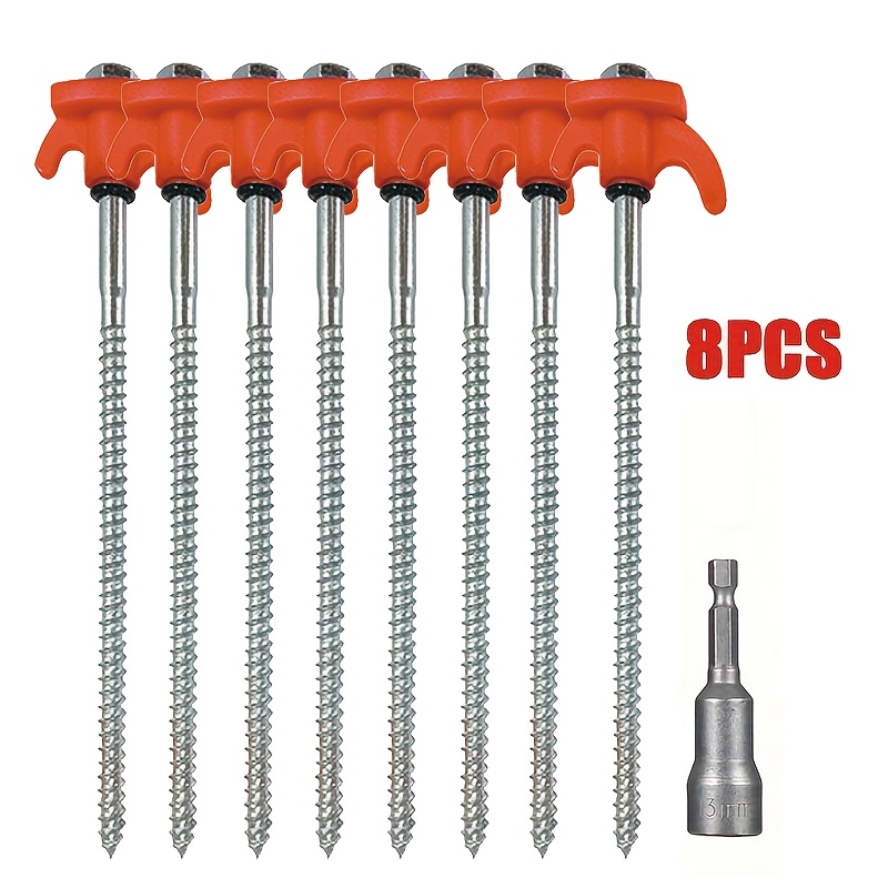 8pcs Outdoor Hex Thread Ground Pegs, Portable Spiral Tent Stakes, Large Camping Tent Accessories, 20cm
