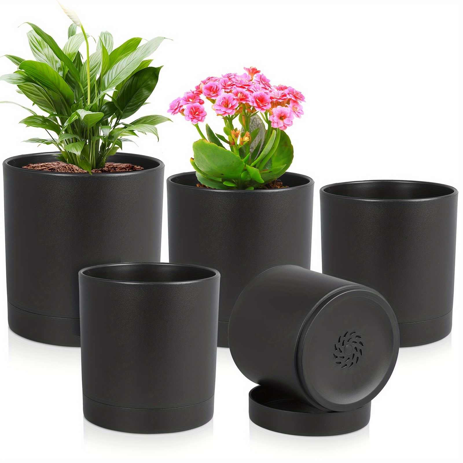 

5pcs Set, 7/6.5/6/5/4 Inch Modern Plastic Flower Pots, 4 Colors, Pots And 5 Trays With Drainage Holes, Suitable For Indoor And Outdoor Succulents, Flowers And