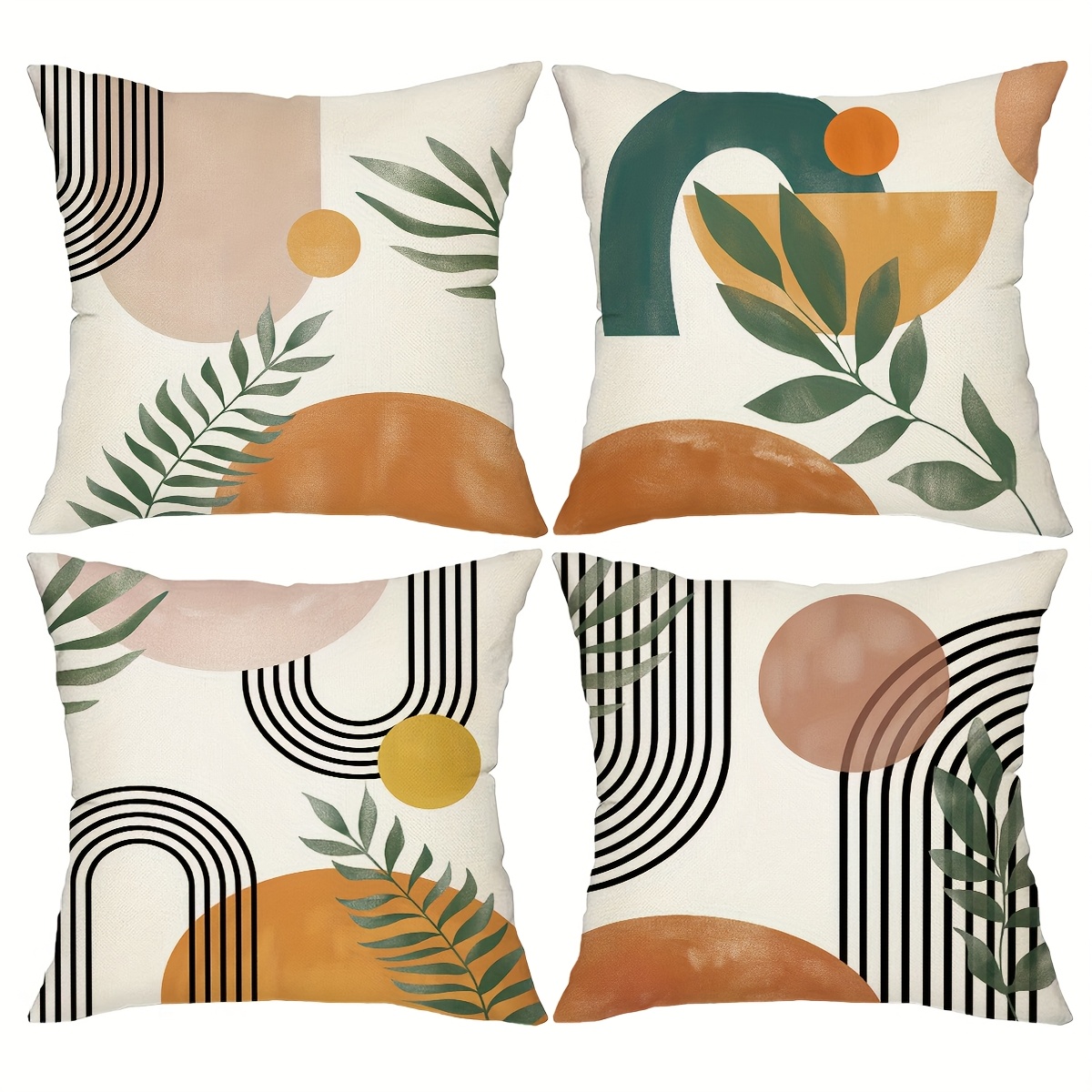 TEMU 4pcs Bohemian Style Throw Pillow Covers Abstract Style Mid-century Modern Geometric Simple Decorative Pillow Covers For Sofa Home Bedroom Set