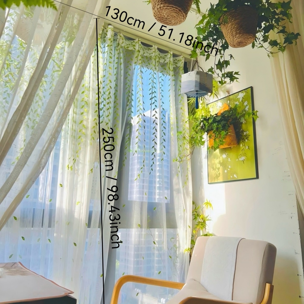 TEMU 1 Panneau Rideau Feuille Verte Broderie Serviette Rideau Brodé Transparent pour Chambres et Cuisines Crochets de Qualité Transparents Rideaux
