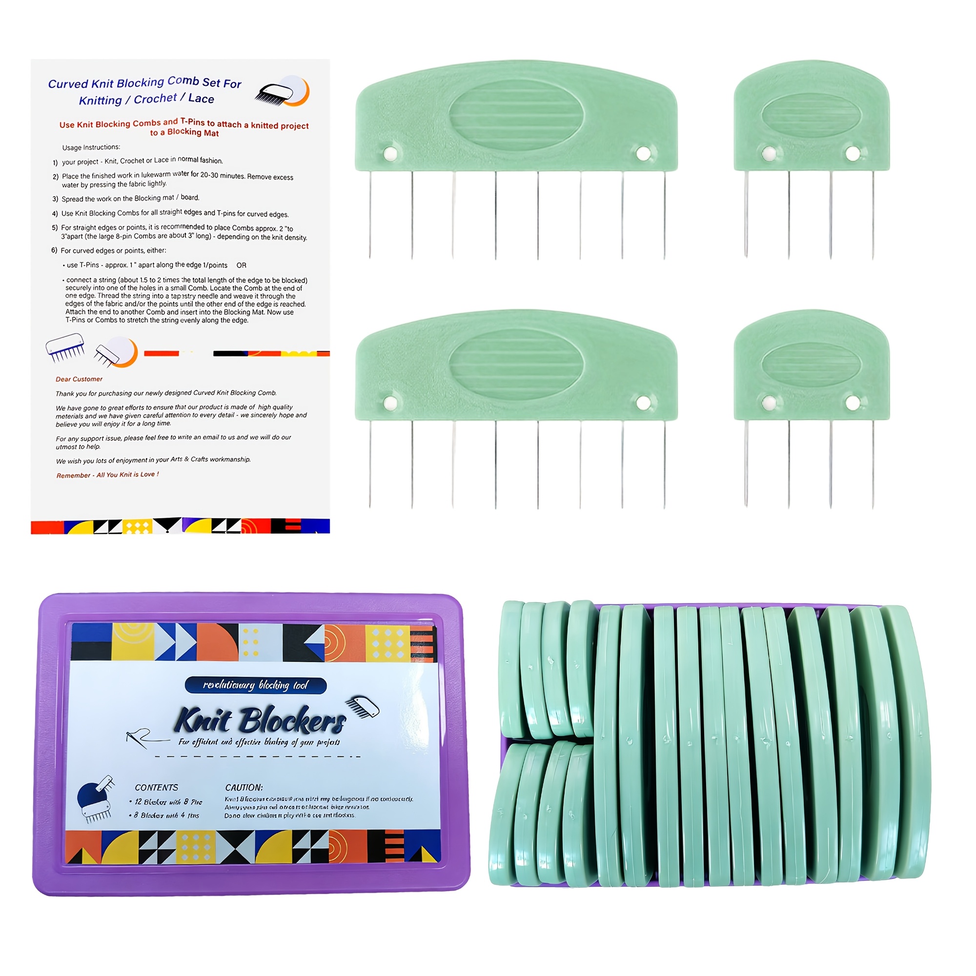 E-shop 20er-Packung Strickblockierer Set, Strickblockierer Stricknadelkamm, für Strick- und Häkel-Webnadelkunstprojekte, Haken Stricknadelwerkzeuge für