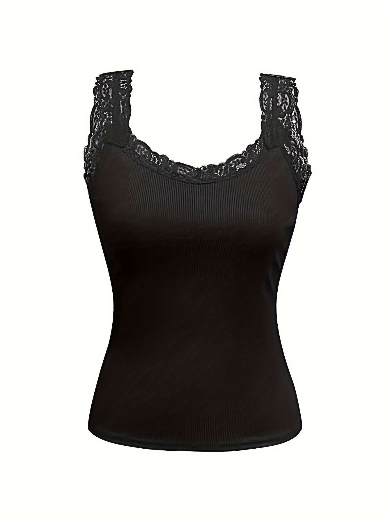 Solid Lace Trim Top Y2k Sleeveless Tank Top Women's Clothing