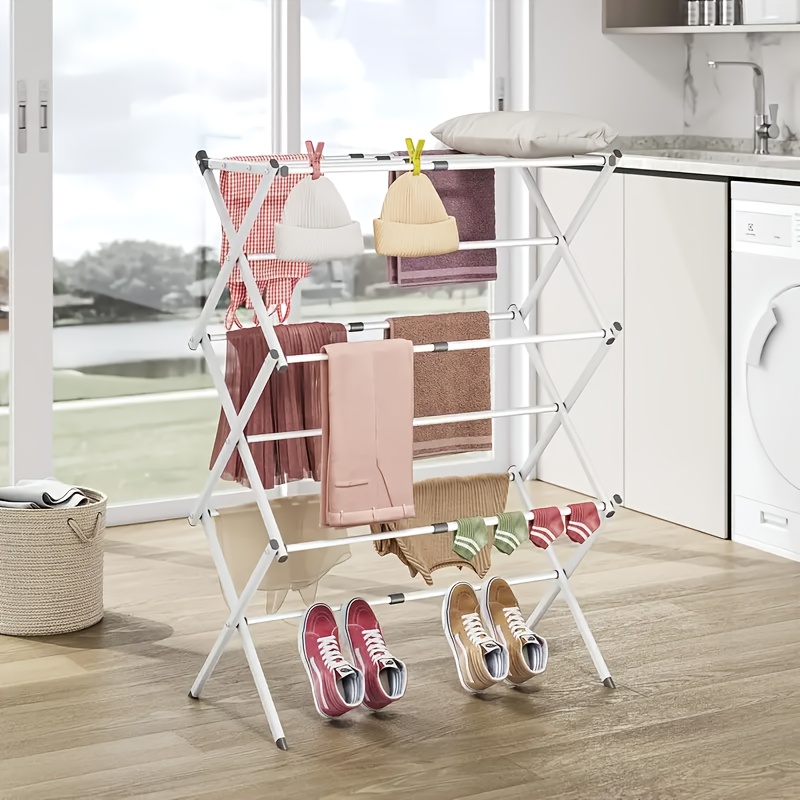 TEMU 3-tier Folding Clothes Drying Rack, 41.8 X 30 Inches, Suitable For Hanging Towels And Air-drying Clothes Indoors And Outdoors, -saving Laundry Drying Rack