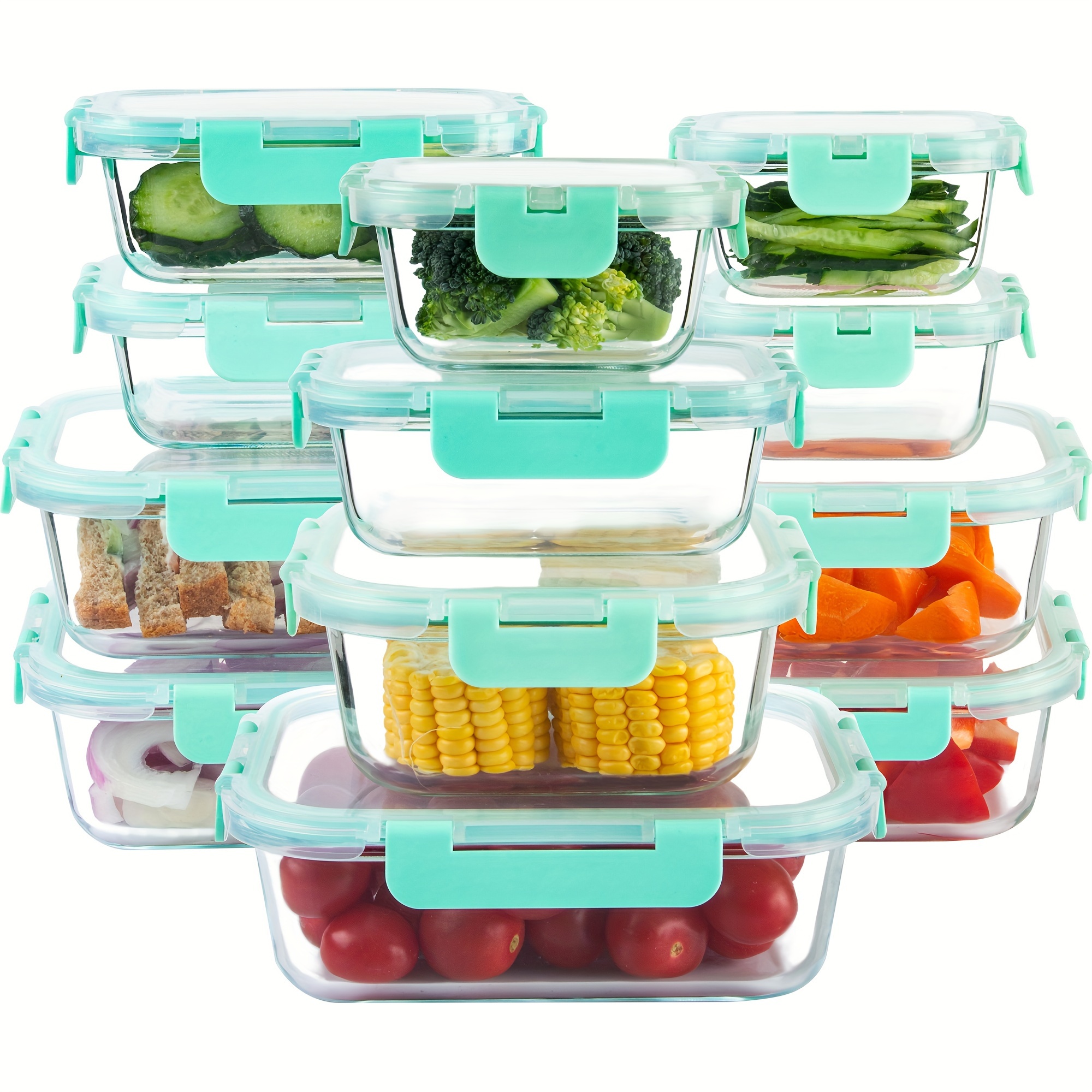 

12 Pack Glass Food Storage Containers, Glass Meal Prep Containers With Leakproof Lids, Airtight Glass Lunch Containers, Ideal For Food Storage, On-the-go, Leftover-mint Green (22oz & 6oz)