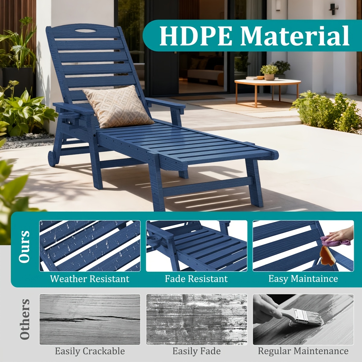 2pcs HDPE Wood Grain Outdoor Chaise Lounge Chairs, 78