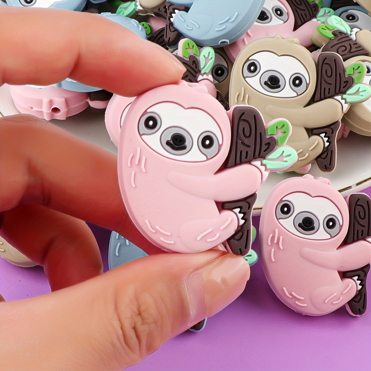 

6pcs Sloth Silicone Beads, Diy Jewelry Making Kit For Creative Crafts, Bead Pens, Phone Charms & Bag Accessories