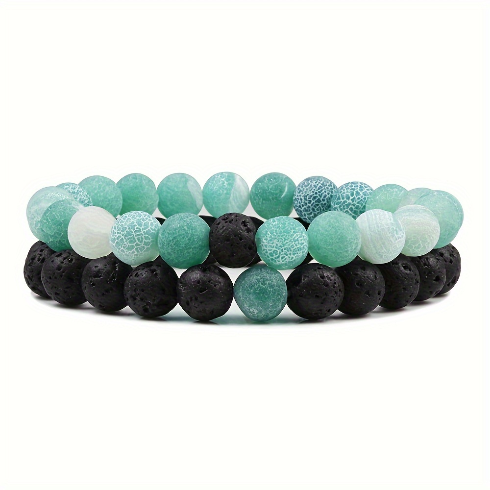 Boho Style Stone Bead Bracelets for Couples - Set of 2
