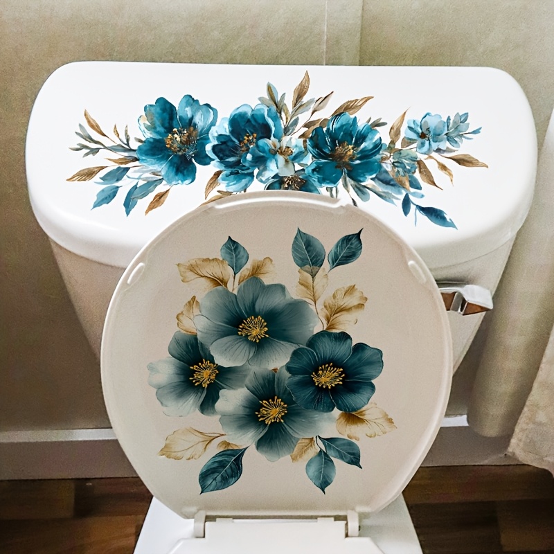 TEMU 【ブルールアート】トイレカバー｜粘着式、トなバスルーム壁飾り、ビニール製、セミマット仕上げ、使い捨て