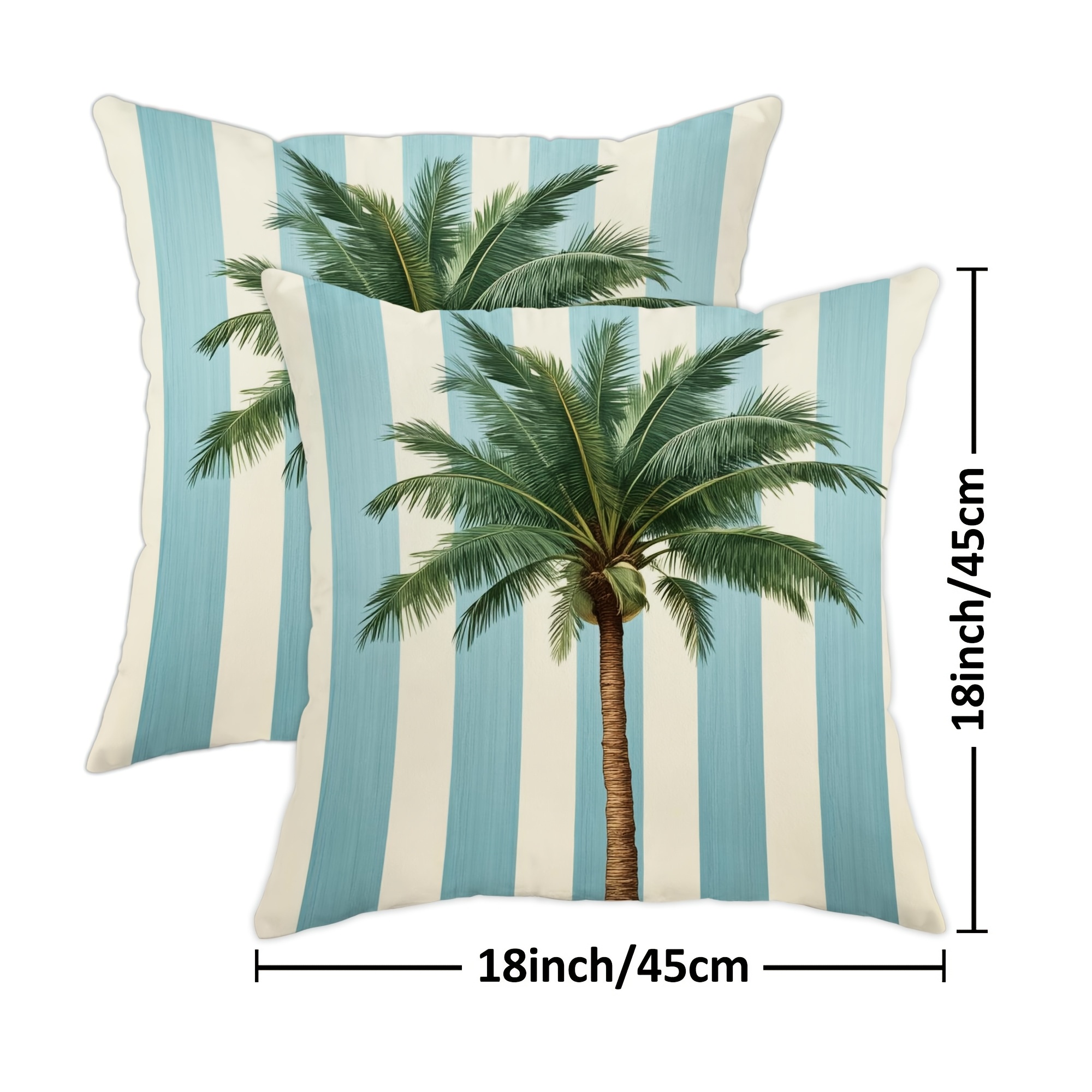 TEMU 2d Flat - 2pcs 2d Flat Throw Pillow Covers Palm Tree Throw Pillow Covers, Tropical Coastal Stripes Leaf Soft Velvet Washable Cover Decorative