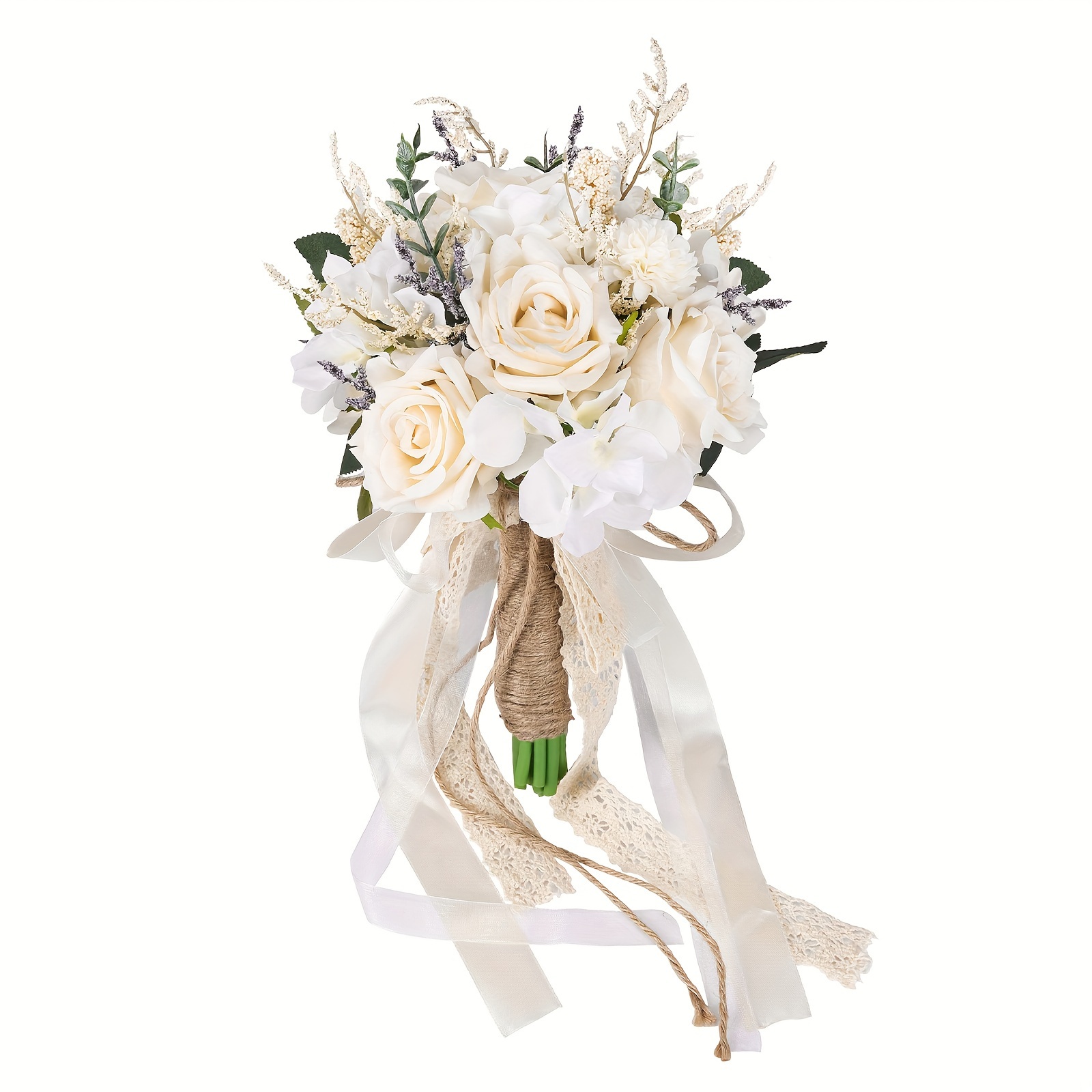 

Wedding Bouquets For Bride Bridesmaid, White Champagne Artificial Roses Flowers Wedding Decoration, Ceremony, Festival, Anniversary, Valentine's Day Gift Or Home Decoration. (8in)