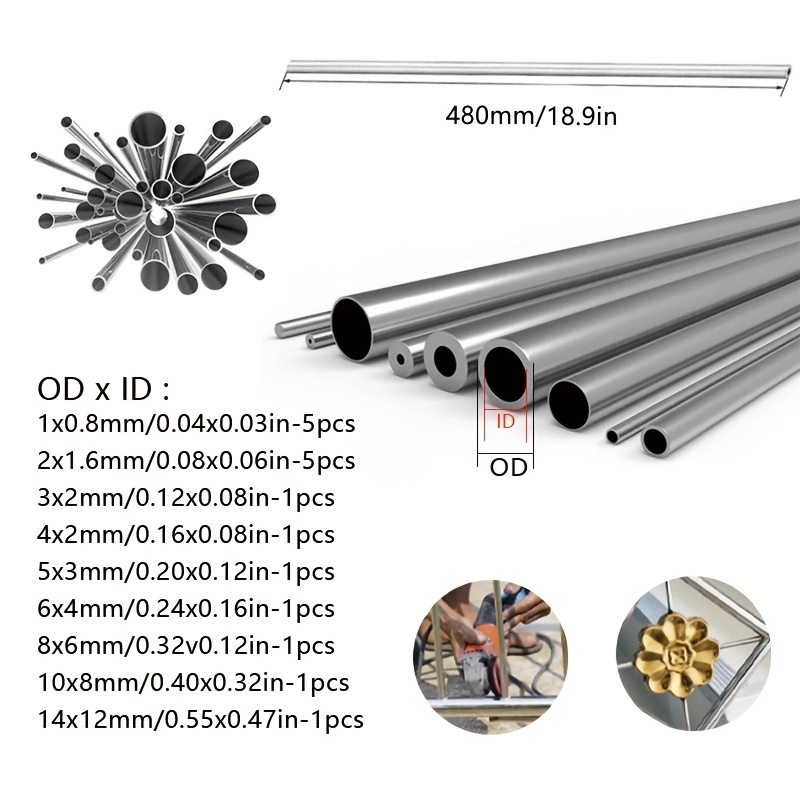 TEMU 304 Stainless Steel Precision Round Tubing, Hollow Seamless Straight Pipe, Durable Industrial-grade, Precision-cut, Polished-surface Tubing,
