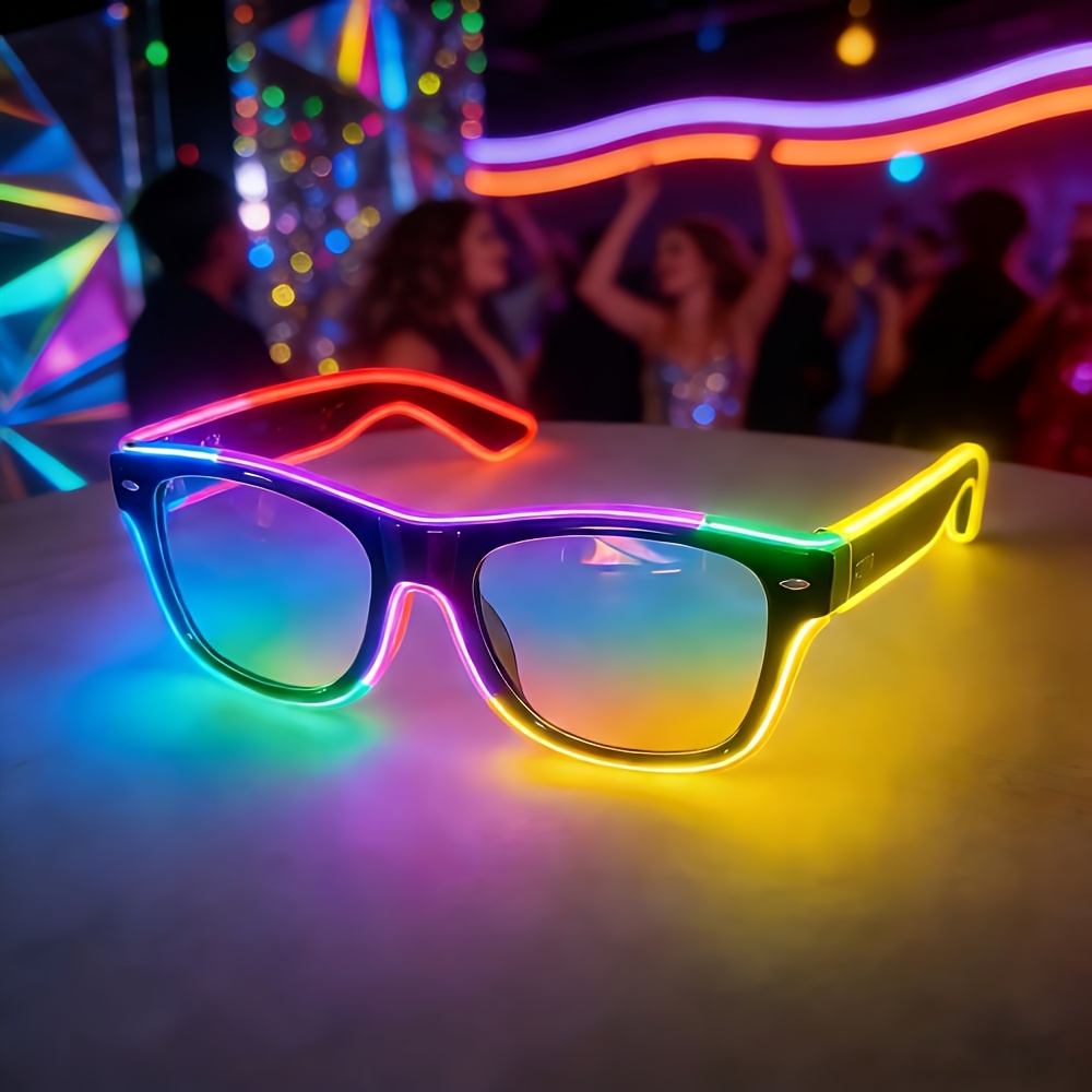 1 Set de Ochelari LED Colorati cu Efect de Lumina, Ochelari Fluorescenti pentru Petreceri, Design Multicolor Segmentat cu Efect de Lumina, Adaugeri Esentiale pentru Petreceri la Festivaluri de Muzica EDM, Halloween si Cosplay (Fara Baterii)