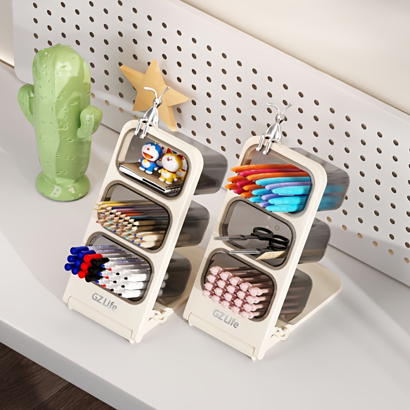 1 makeup brush organizer makeup brush holder sleek   durable plastic freestanding cosmetic storage box polished   lightweight portable independent storage for bedroom bathroom Product details 6