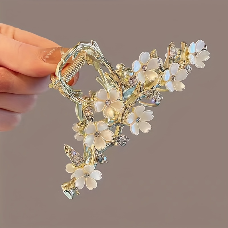 TEMU 1pc Elegant Sparkling Rhinestone Flower Decorative Hair Claw Clip Large Non Slip Hair Grab Clip For Women