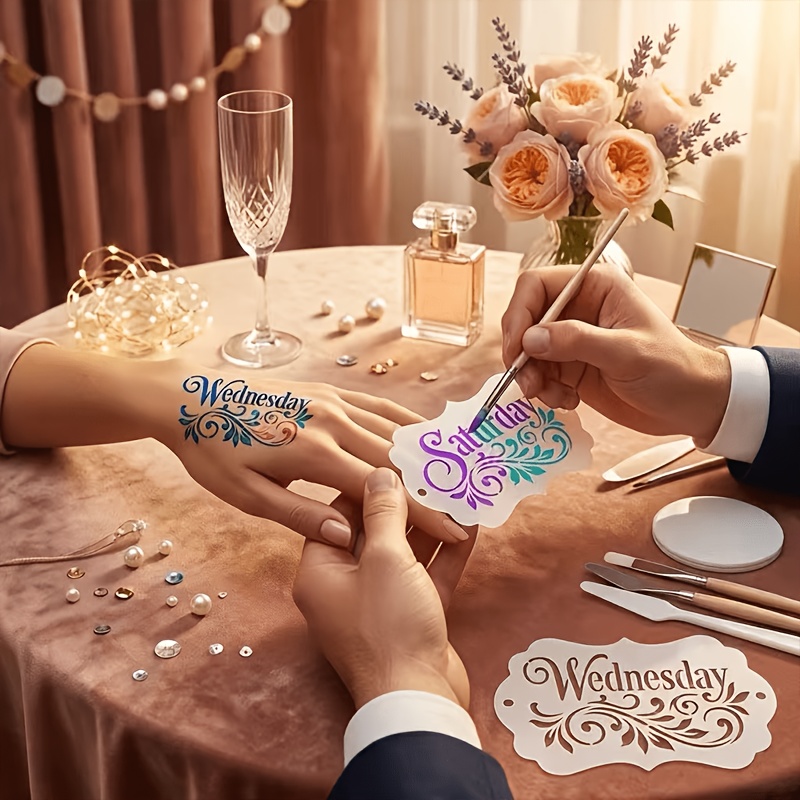 7pcs Reusable Calligraphy Letter Stencils with Floral Templates