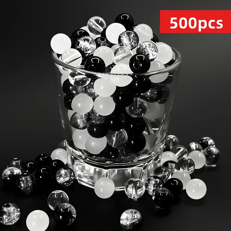 Image of 500pcs 8mm Frosted Acrylic Beads With Ab Coating - Black & White Making, Bracelets, Necklaces - Sparkling Craft Supplies, Beads For Jewelry Making