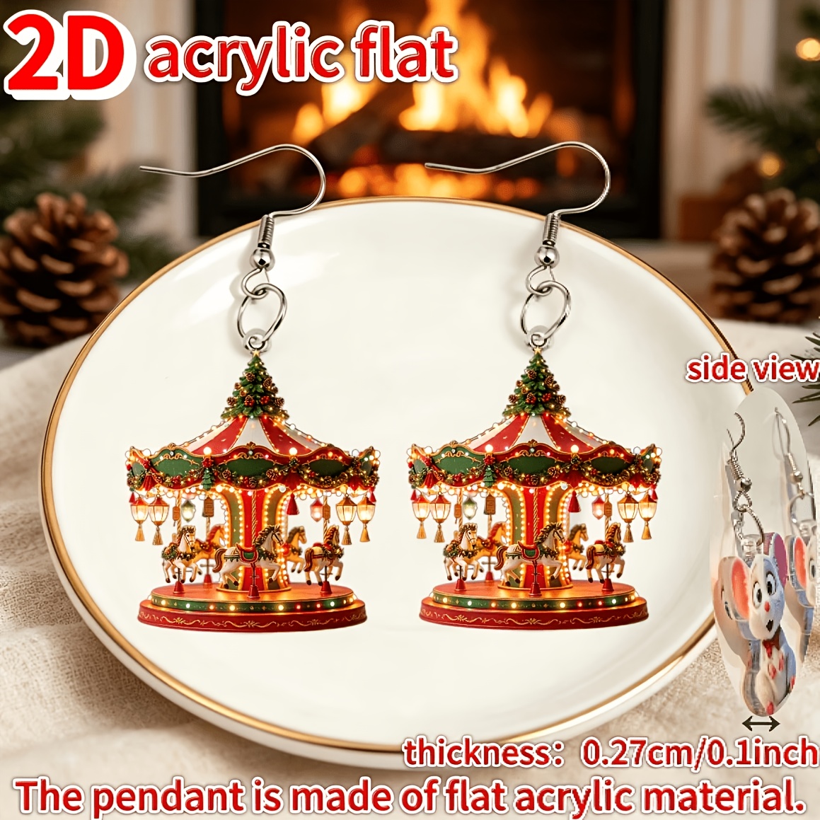 Colorful Carousel Christmas Tree Acrylic Earrings, Gift