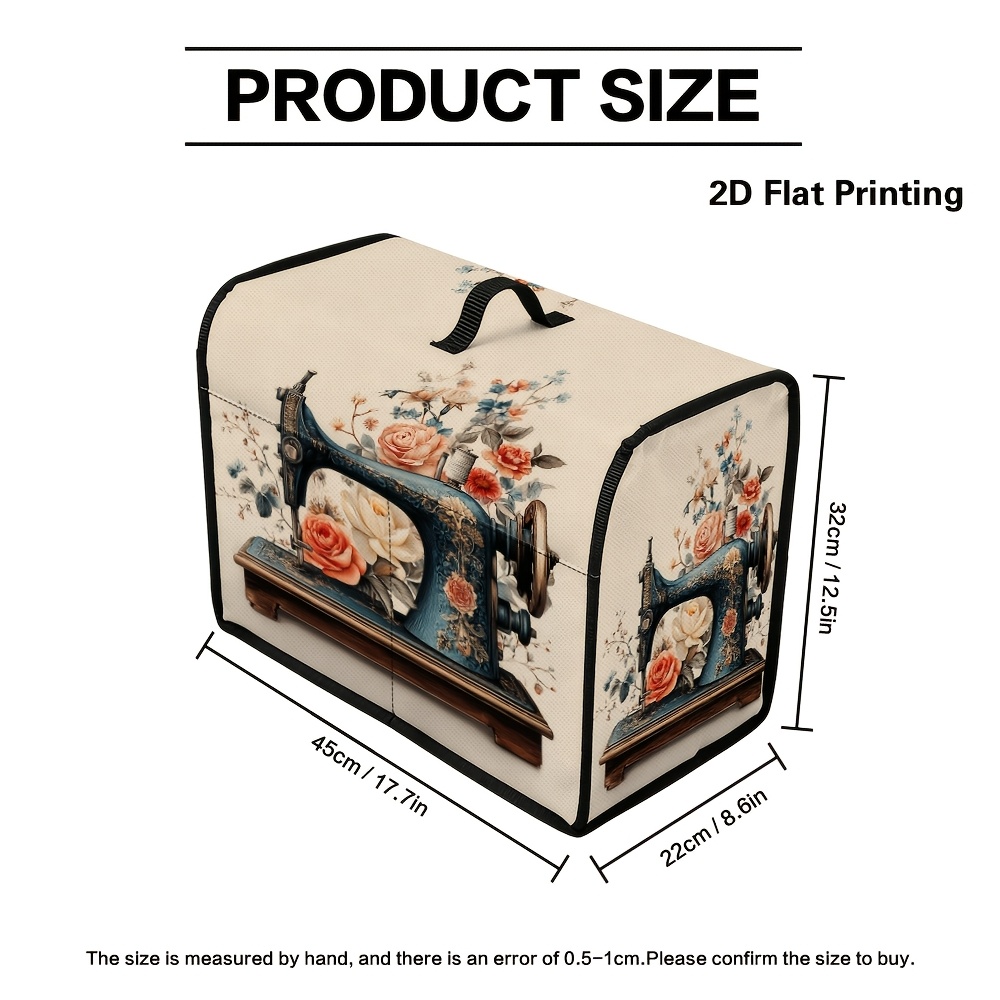 TEMU 1pc 2d Flat Universal Sewing Machine Cover With Vintage Sewing Machine Graphic Design, Built- Handle & Storage Pockets, Lightweight Protective