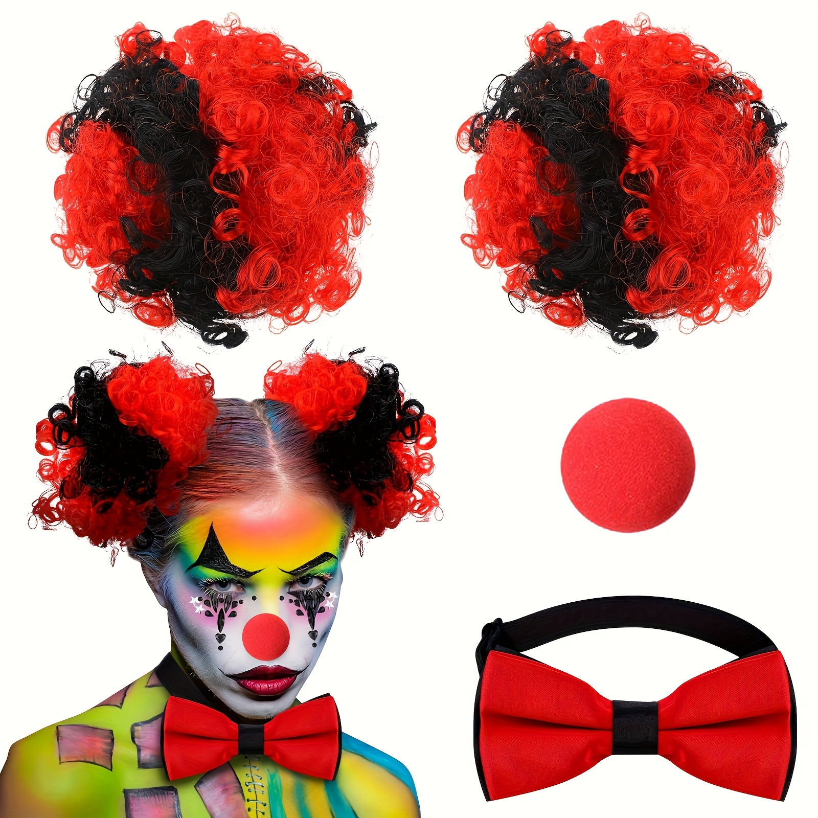 7-teiliges Clown Kostüm Set - Mit Perücke, Nase & Fliege Für Karneval
