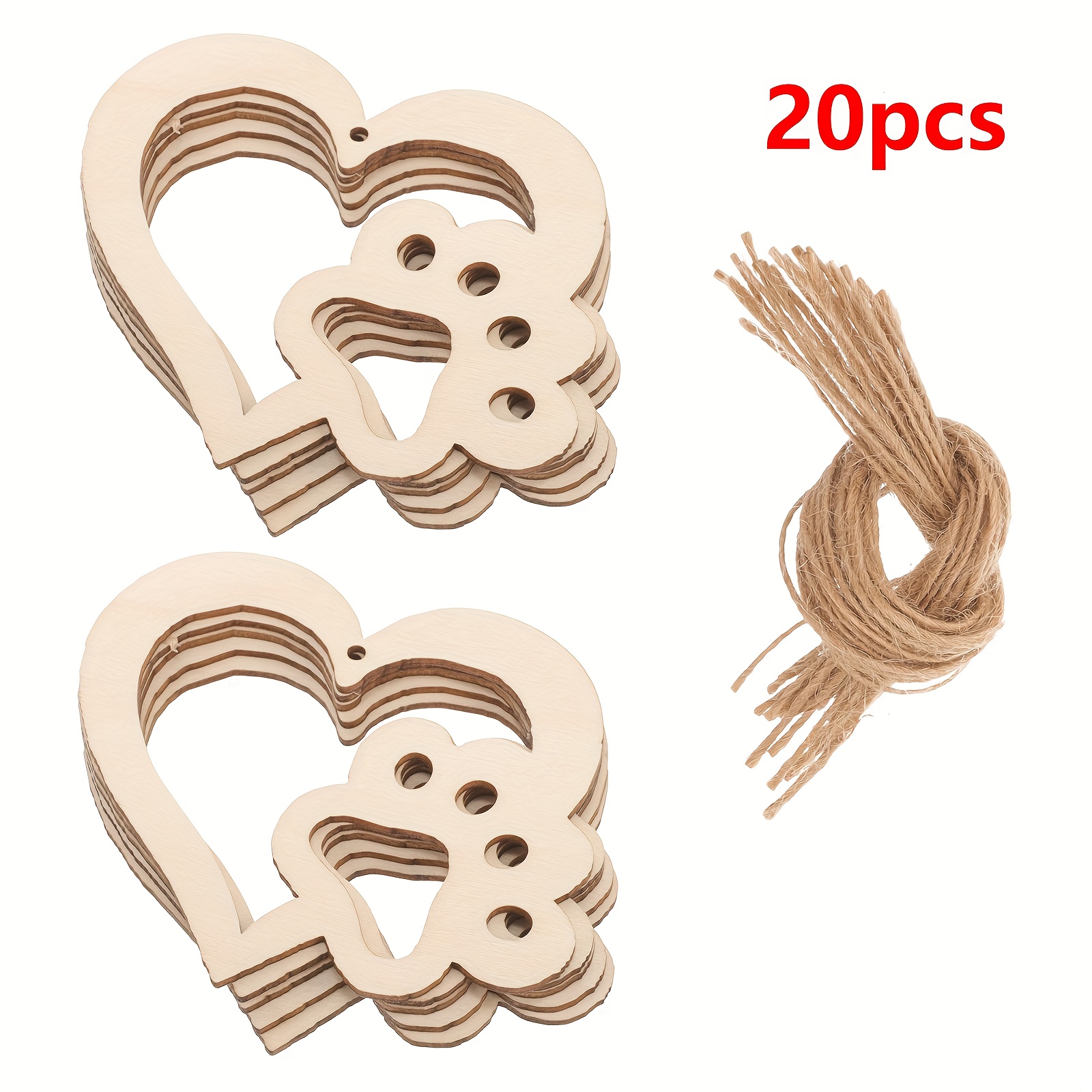 Image of 20 Wooden Heart And Paw Print Shaped Decorations, Suitable For Crafts, Party Home Decor, Includes , Themed For Christmas, Halloween, Easter, Thanksgiving, And Puppy Parties, Festive Hanging Ornaments