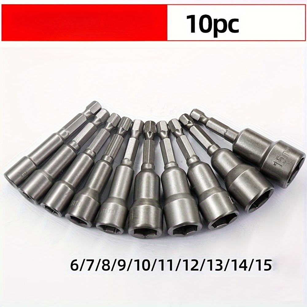 

Iron Magnetic Nut Driver Set 10pcs, 6mm-15mm Hex Impact Socket Bit Adapter Kit For Power Drills And Impact Drivers - 1/4 Inch Hex Shank