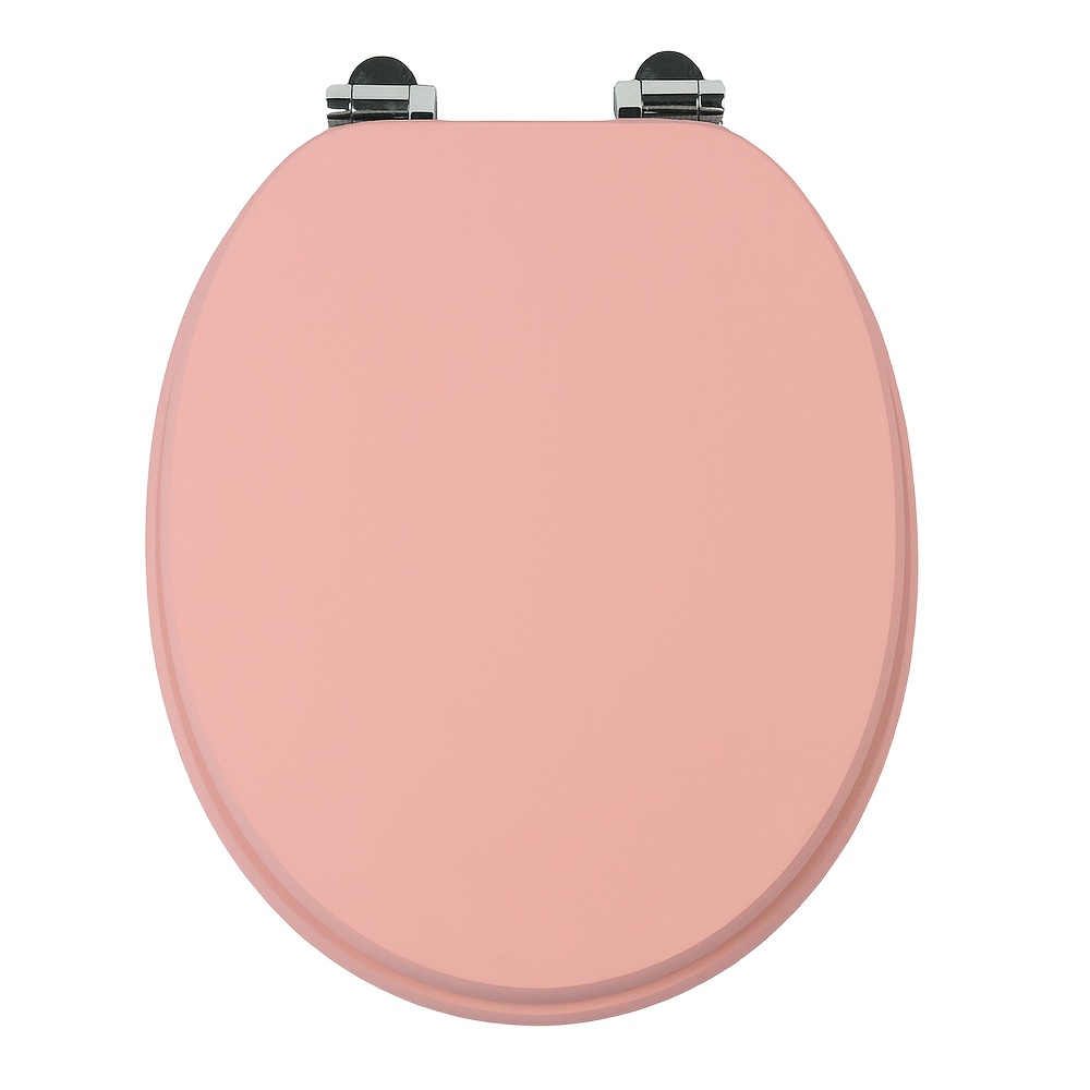 Image of Sainos Premium Toilet Seat Equipped With A Mechanism And An Mdf Wooden Core; Oval Design, Solid Pink Pattern, Dimensions 43.5 X X 5cm, Including Mounting Hardware.