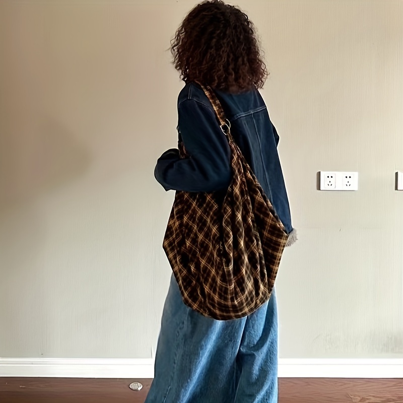 

2024 Casual Vintage Plaid Pattern Shoulder Bag, Daily Use Commuting Shopping Hobo Shoulder Bag For Women