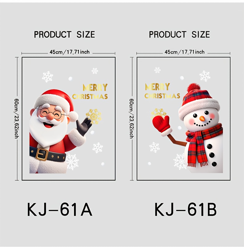 2 Vellen van 45cm*60 cm Kerst Raamstickers, Een Santa Claus en een Sneeuwpop Glasdecals voor Thuisrammen Feestelijke PVC Elektrostatische Kleeffolie Herbruikbaar om Festiviteit te Creëren