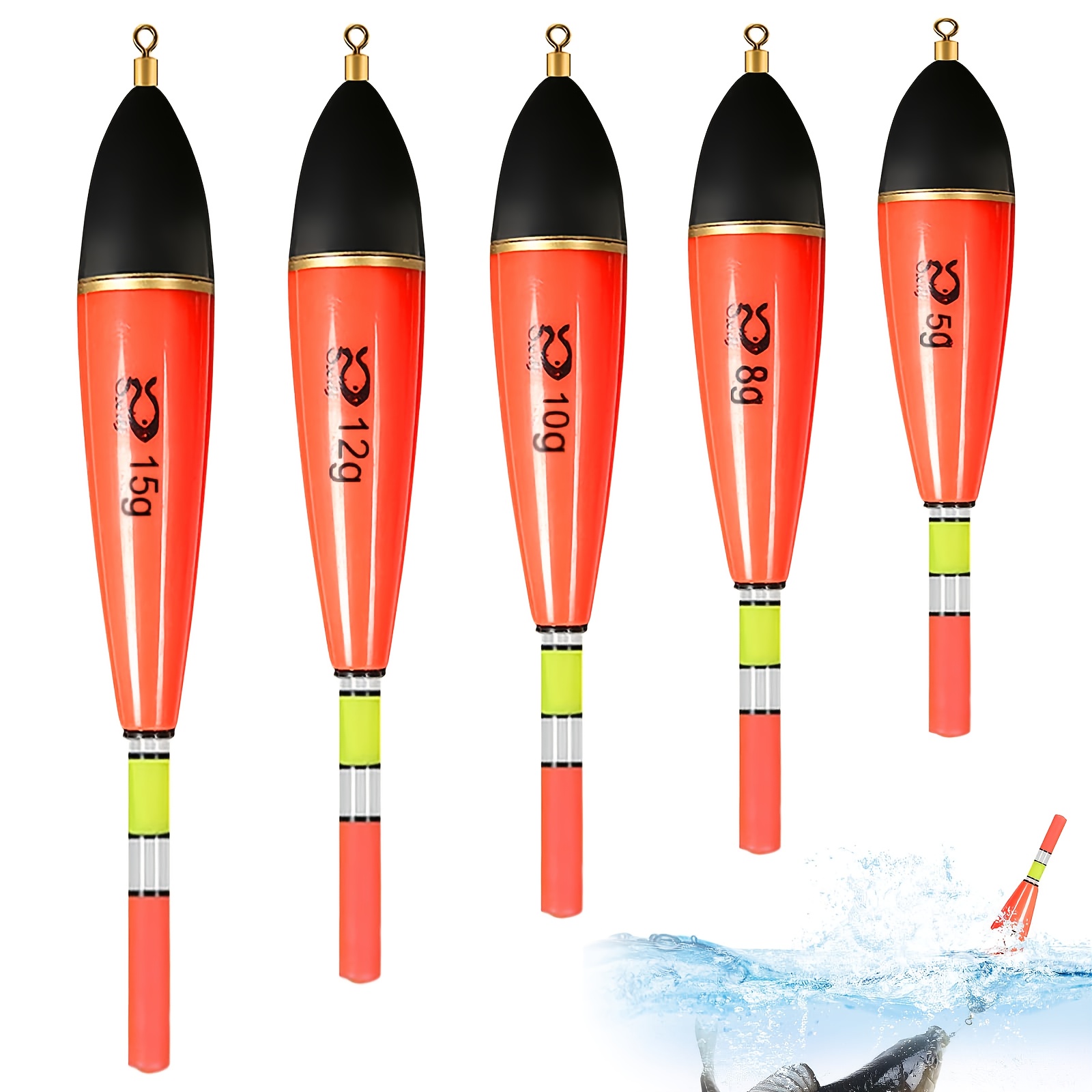 TEMU Set Of 5 Glowing Fishing Floats, In Weights Of 5g, 8g, 10g, 12g, And 15g, Designed For Pike, Perch, And Carp Fishing