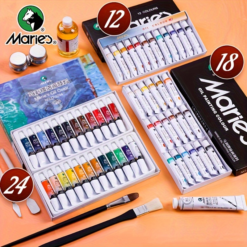 

Marie's Oil Paint Set, 24/18/12 Oil-based Colors, 12ml/0.42oz Tubes, Oil Painting Set Art Supplies For Canvas Painting Artists, Hobby Painters, Beginners, Adult, Classroom Student Gifts Ideal