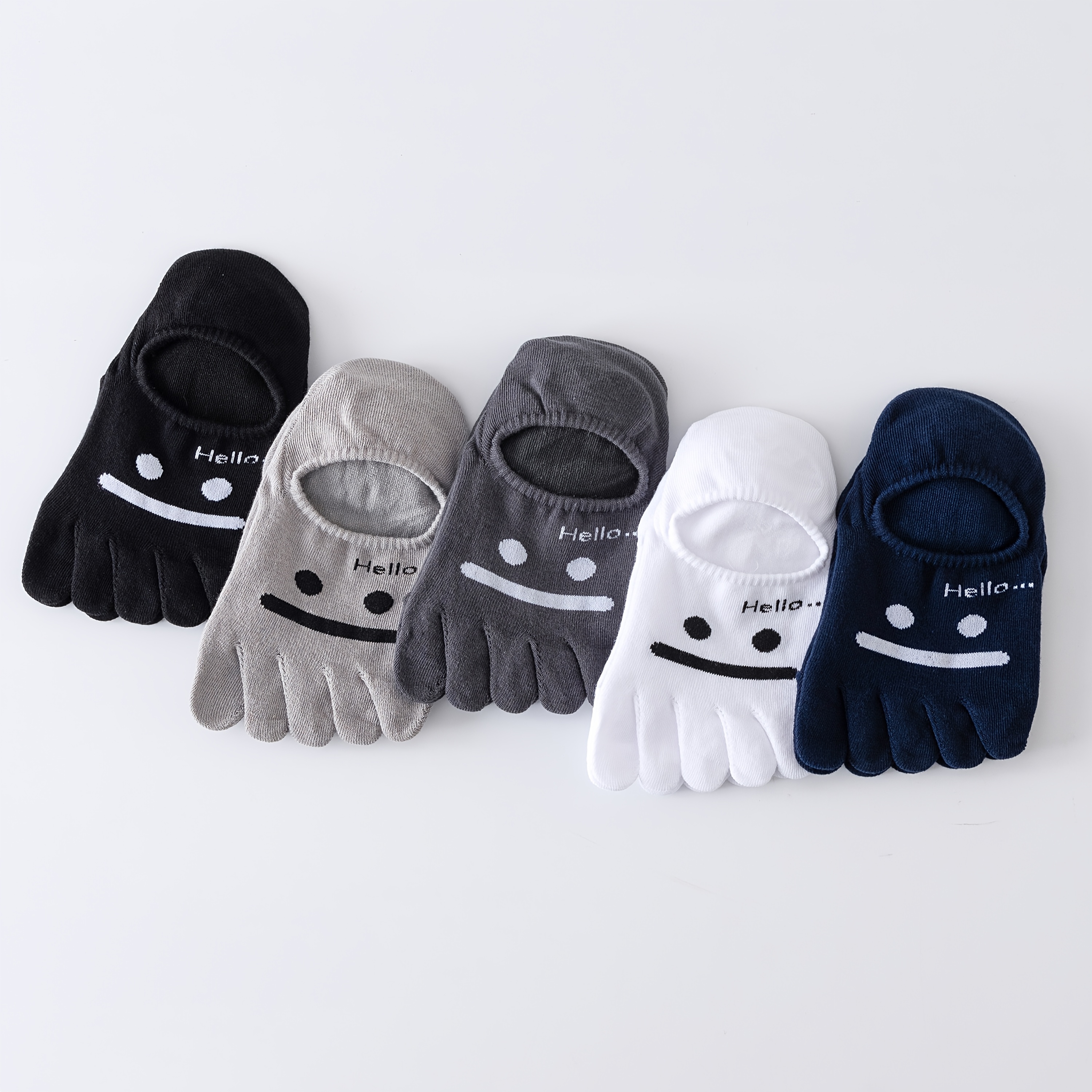 TEMU 5 Pairs Men's Boat Socks Men's Invisible Socks Toe Socks Men's Spring Summer Breathable Toe-separating Socks Breathable Sweat-absorbent Sports