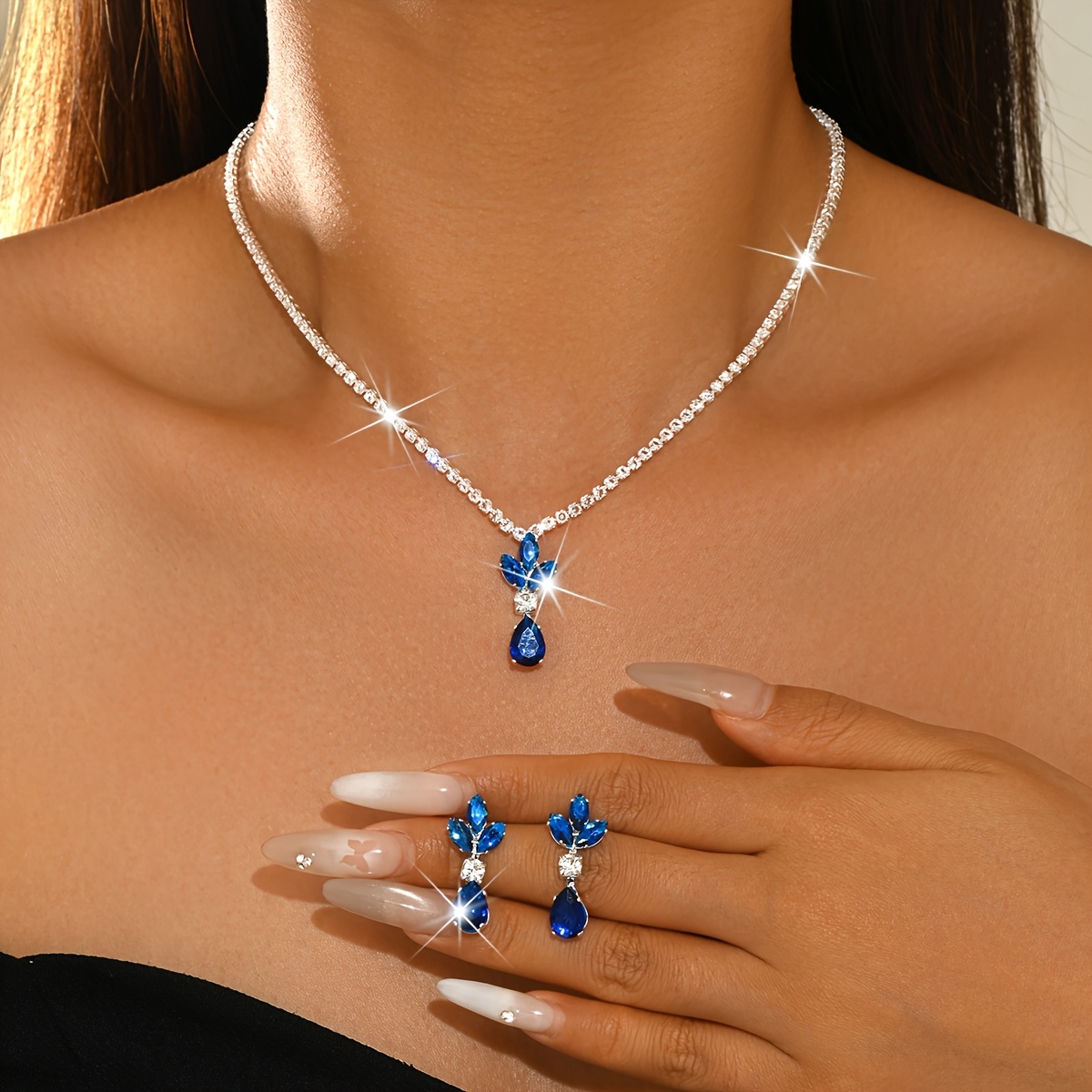 Floral Leaf Waterdrop Jewelry Set, Exquisite Design