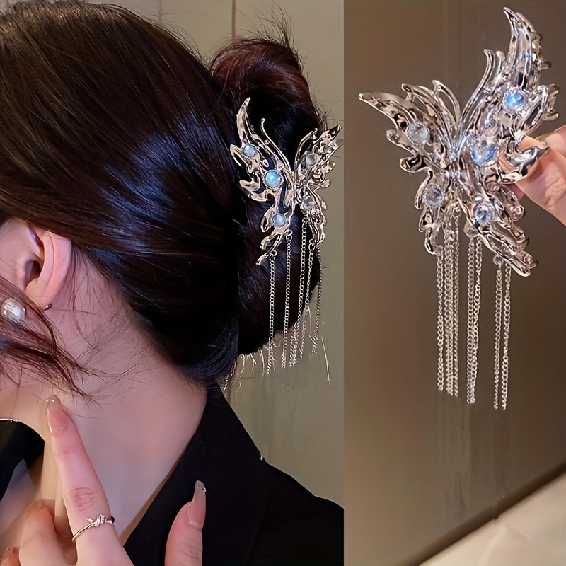 

Chain Tassel Rhinestone Butterfly Hair Claw Clip Elegant Alloy Non-slip Strong Hold Grip Hair Jaw Clip For Thick Hair Accessories