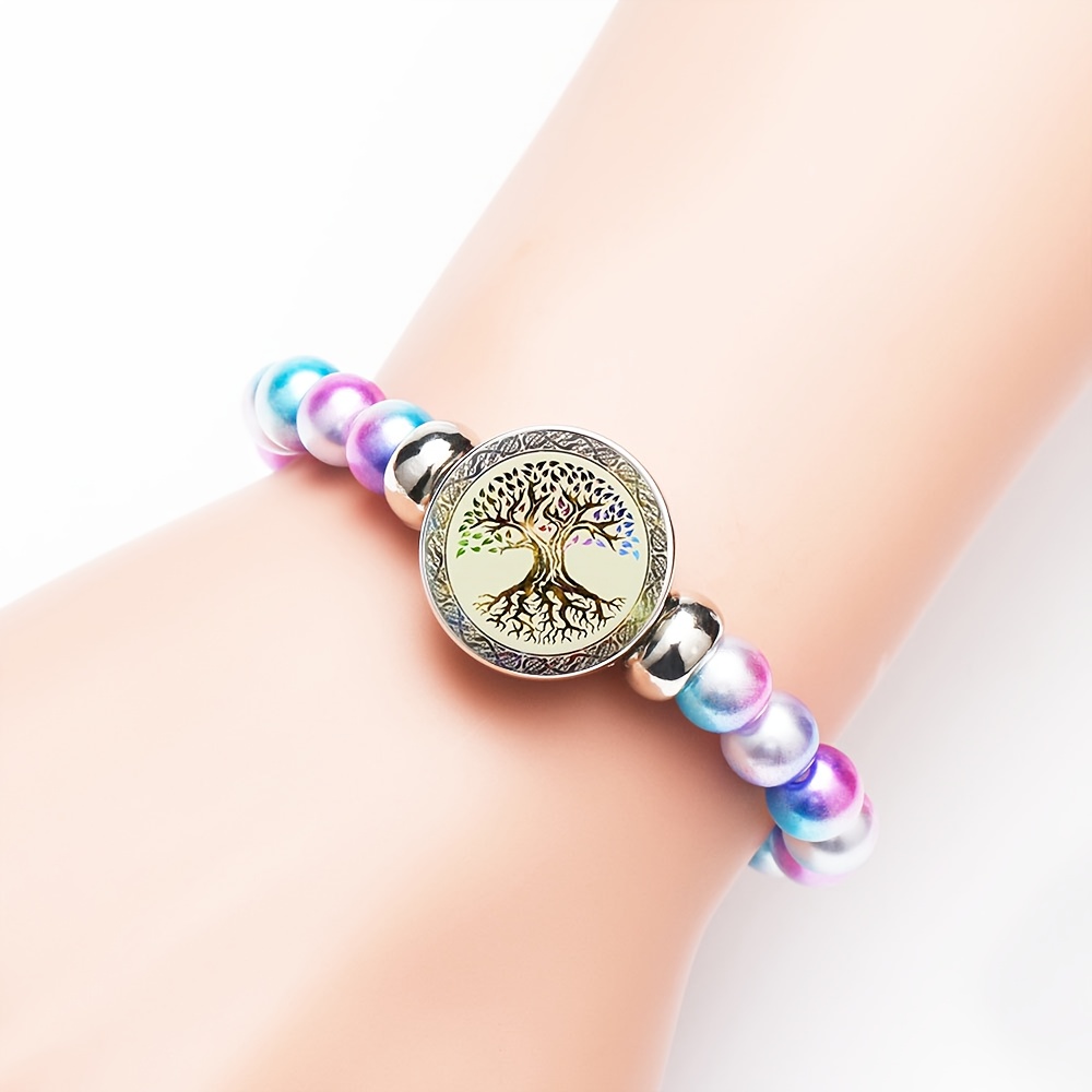 Fashion Rainbow Mixed Plastic Bead Bracelet with Tree of Life Pattern