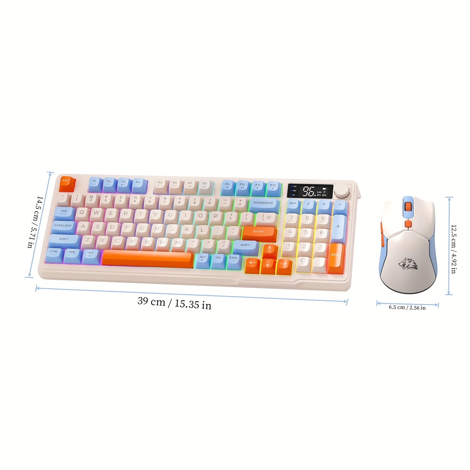 ZIYOU LANG T96 Wireless Gaming Keyboard and Mouse Combo Compatible for PC/Laptop/Mac - Dual Wireless/2.4G RGB Backlit Mechanical Feel Keyboard with Smart Display, Knob Controls & 4000 DPI Mouse, Wireless Combo for PC Gaming (No)