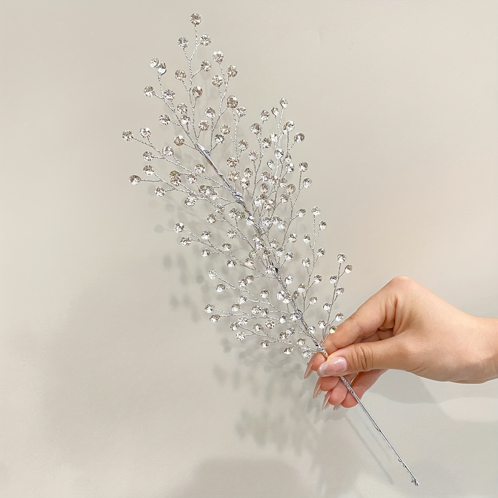 Image of Sparkling Christmas Rhinestone Floral Branches, Artificial Pine Branches For Holiday Decoration, Elegant Seasonal Floral Arrangements For Autumn And Winter, Sxk112, Halloween Decor