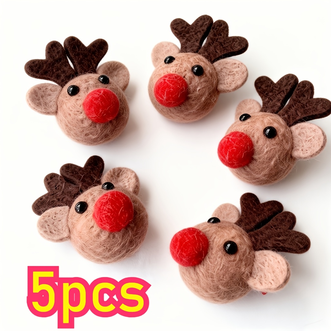 5pcs Adorable Felt Reindeer Figurines - Soft Brown Plush Reindeer With Red Noses, Perfect For Christmas Party Decorations, Table Centerpieces & Festive Home Decor, Reindeer Christmas Decor,halloween